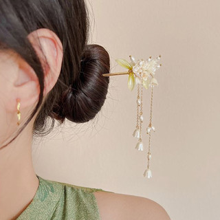 Kẹp Tóc Phong Cách Trung Hoa Cao Cấp Với Họa Tiết Cổ Hoa Lily Và Tua Rua