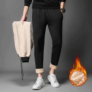 Quần Dichuangzhe Nam Lông Cừu Dày Cashmere Màu Trơn Dáng Rộng