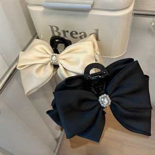 Kẹp tóc nơ Rhinestone satin khí chất Dongdaemun phong cách Hàn Quốc
