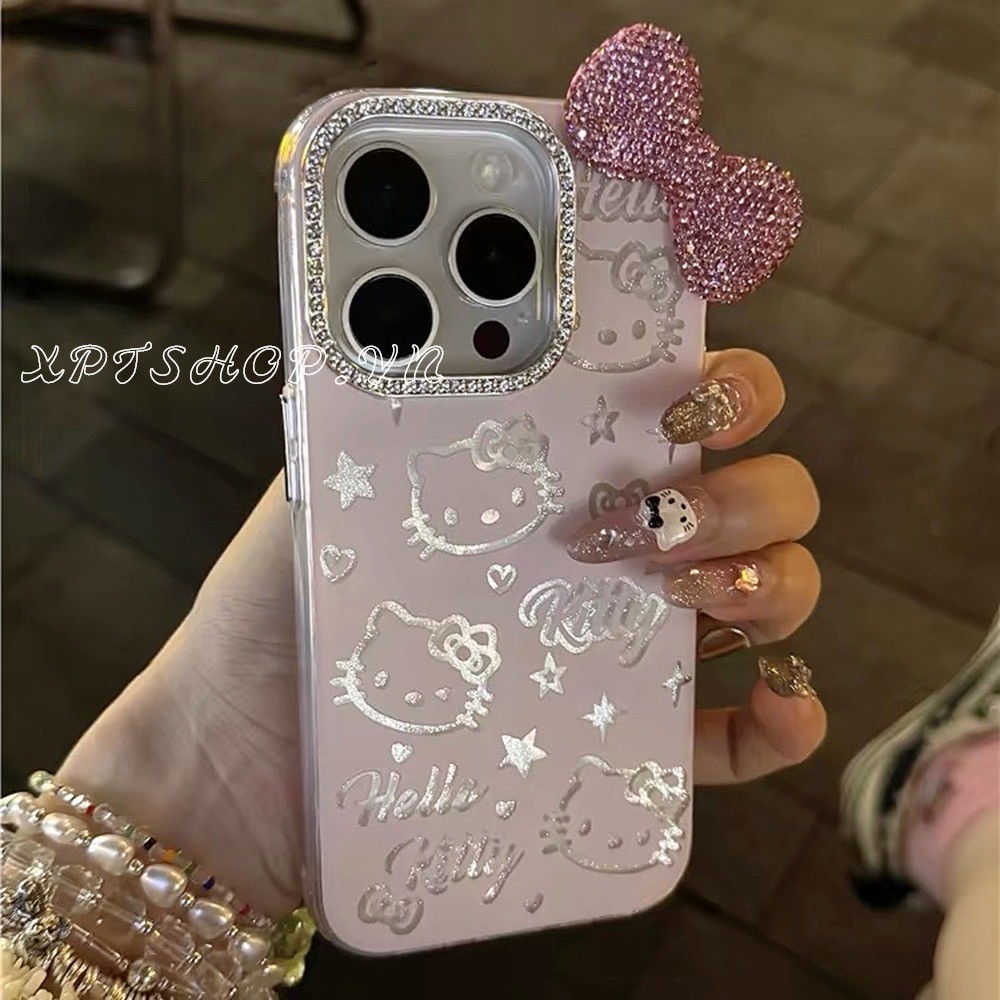 Ốp Điện Thoại Kim Cương Nơ Cat Cho iPhone 17ProMax 16 15 14 13 12 Pro Max 11 Vỏ Bảo Vệ Chống Sốc