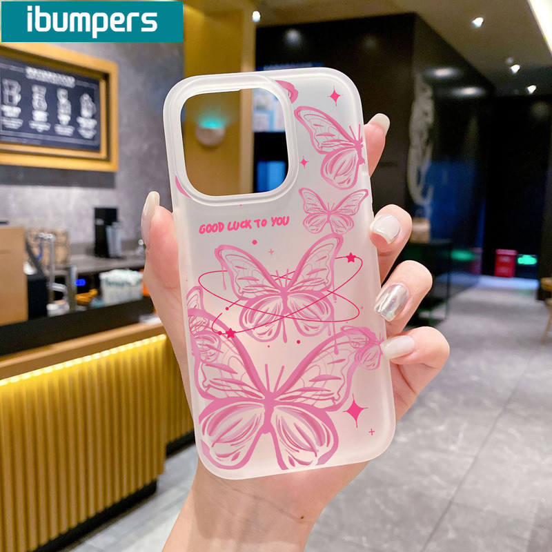 ibumpers Ốp Lưng iPhone Xinh Ngầu Hồng Bướm in hình Ốp Điện Thoại TPU Trong Suốt Mềm nhám mờ Chống Sốc Chống Bẩn Cho Iphone 16 15 14 12 13 11 Pro Max IP 7 8 Plus X XS XR