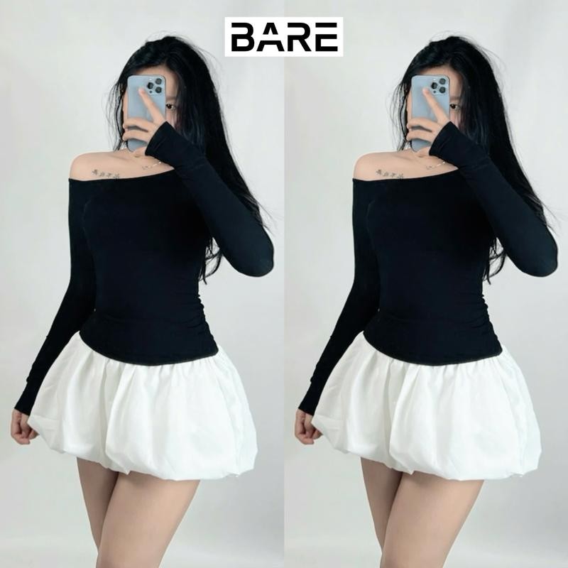 BARE_Áo Lệch Vai Kiểu Dài Tay Ôm Body Quyến Rũ Chất Thun Borip Mềm Mịn Cho Nữ_A405 Women Top