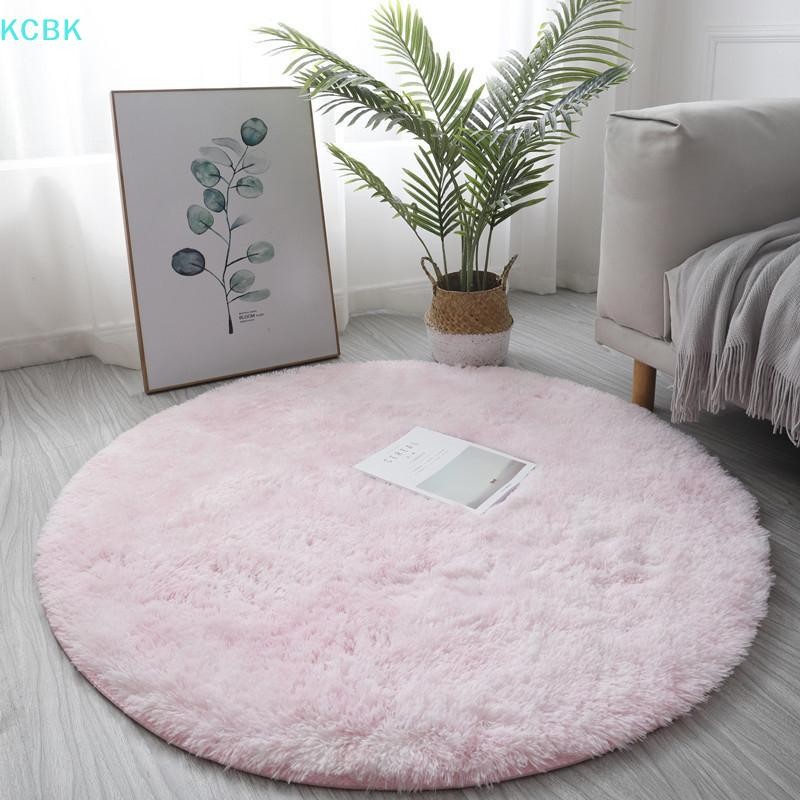 [Kc] Thảm trải giường lông cừu giả mềm hình tròn Thảm trải giường bằng len có thể giặt được [BK]