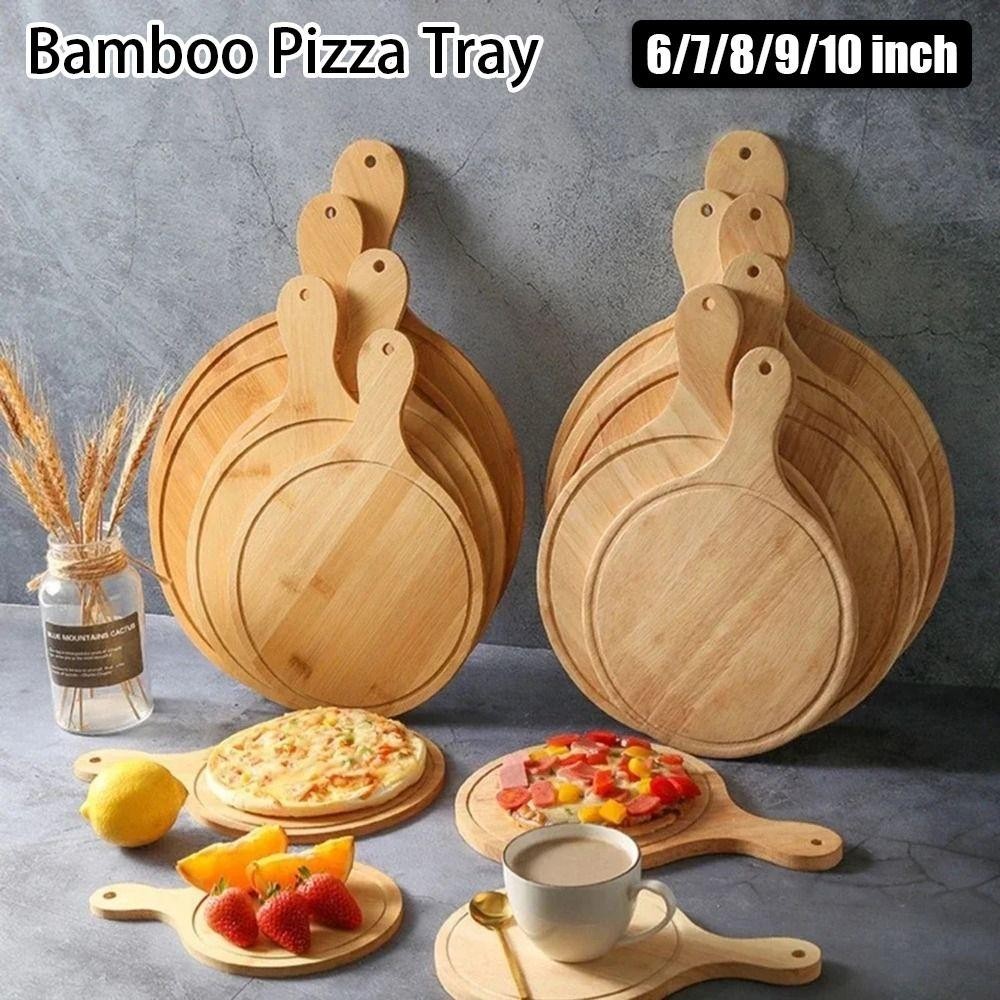THFENG 1 Khay Pizza Tre, 6 / 7 / 8 / 9 / 10 Inch Máy Nướng Bánh Pizza Bằng Gỗ Ban, Tròn Có Tay Cầm Đĩa Cắt Đá Khay Nướng Dụng Cụ Nhà Bếp