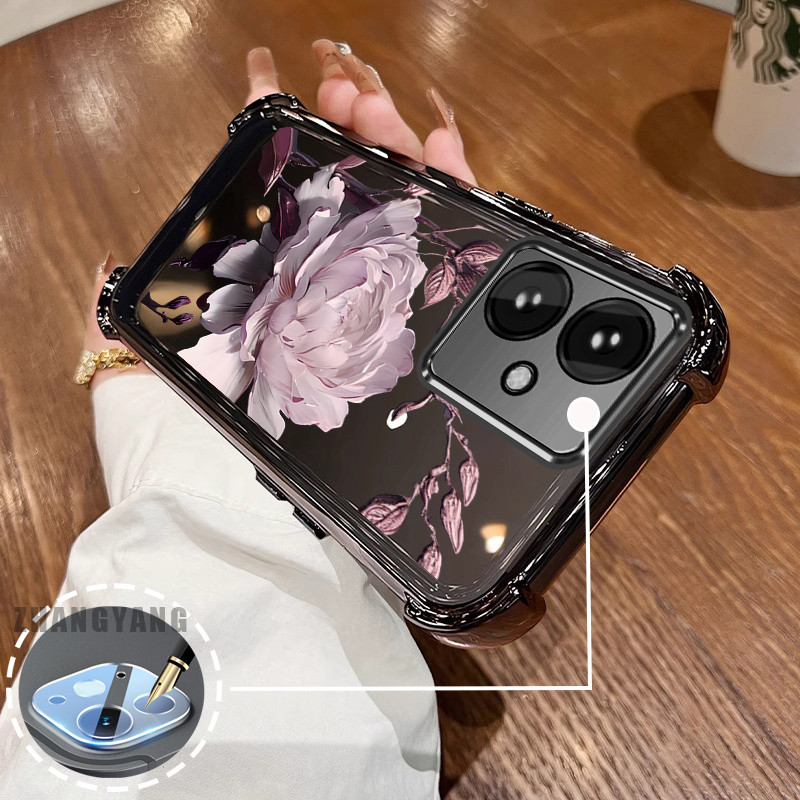 Ốp Lưng Cho OPPO reno 11F 5G Bốn Góc Mạ Điện Chống Rơi Vỏ Điện Thoại Hoạt Hình Thẩm Mỹ Họa Tiết Sen TPU Mềm
