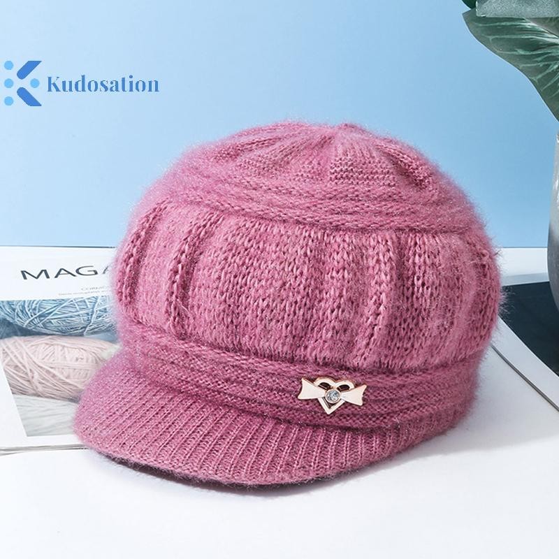 Kudosation Len Mũ Thời Trang Nữ Sang Trọng Dệt Kim Gió Bảo Vệ Tai Màu Trơn Không Khí Đơn Giản Thu Đông Mũ Ấm Áp