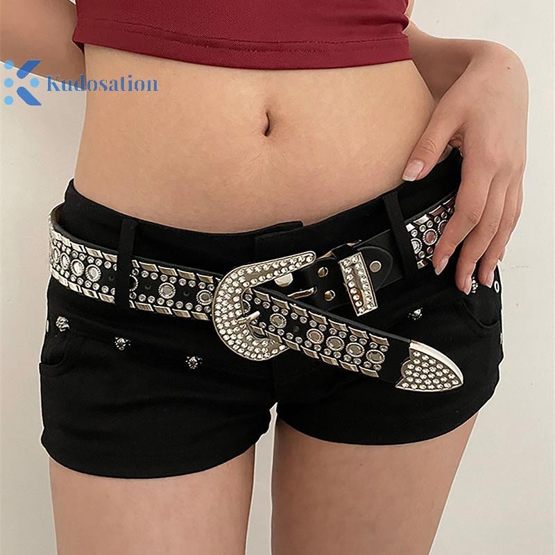 Kudosation Thời Trang Punk Y2K Kim Cương Giả Thắt Lưng Nữ Khóa Kim Loại Thời Trang Dây Thắt Lưng Quần Jean Trang Trí Cô Gái Cay Thắt Lưng