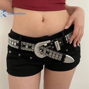 Kudosation Thời Trang Punk Y2K Kim Cương Giả Thắt Lưng Nữ Khóa Kim Loại Thời Trang Dây Thắt Lưng Quần Jean Trang Trí Cô Gái Cay Thắt Lưng