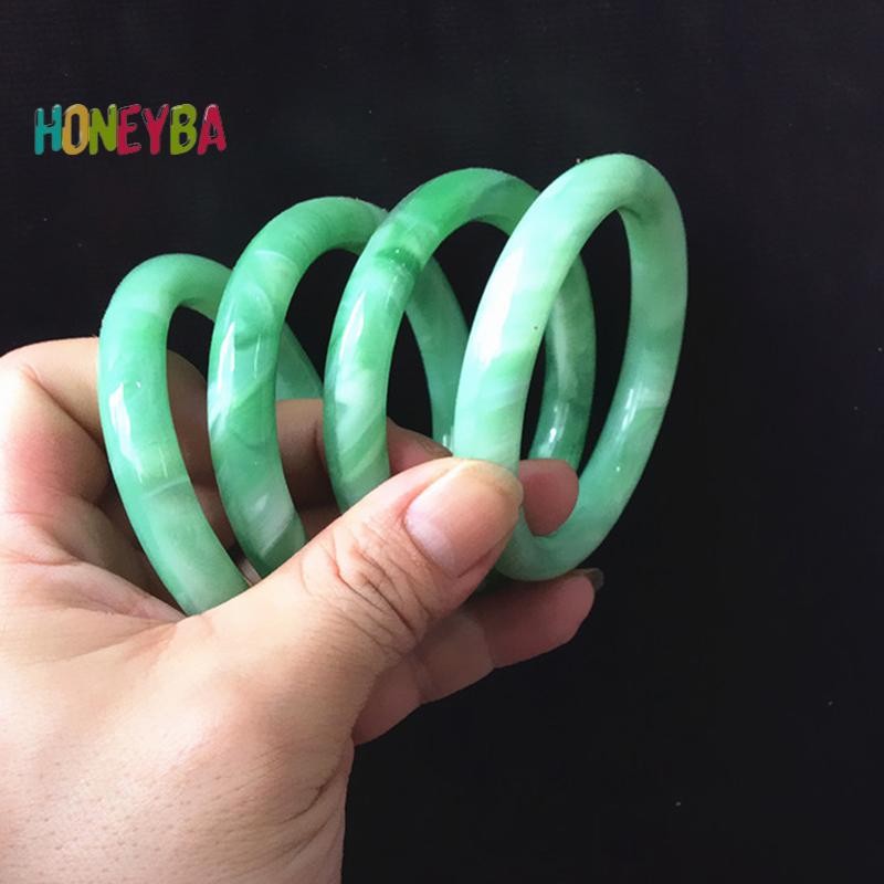 < Honeyba > Vòng tay giả ngọc bích màu xanh lá cây Vòng tay cổ điển dành cho nữ Quà tặng trang sức