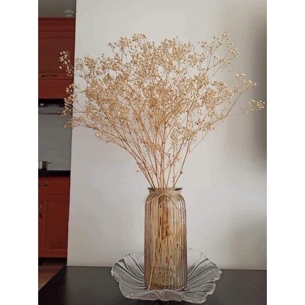 Lọ hoa thủy tinh SẦN 26CM màu hổ phách, phong các pha lê, Lọ dáng trụ sọc