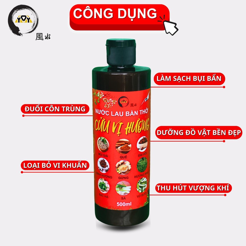 Nước Lau Bàn Thờ Cửu Vị Hương AYOYA 500ml 9 Mùi Hương Thảo Mộc Thanh Tẩy Không Gian Thờ Cúng
