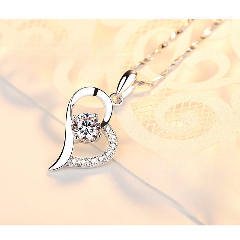 Vòng cổ mặt dây chuyền nữ bằng bạc Sterling 925 Dát Đá Zircon sang trọng nhẹ đơn giản sành điệu mới