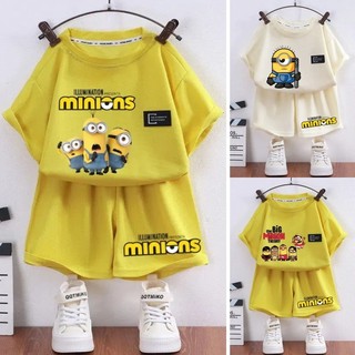 Minions Quần Short Tay Ngắn Hoạt Hình In Hình Thoải Mái Waffle Vải Mỏng Bé Trai Và Bé Gái Mặc Mặc Ở Nhà Bộ Pyjama