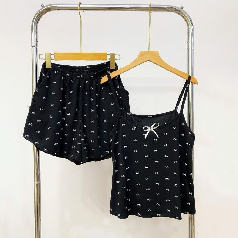 Set Đồ Bộ Bigsize Nữ Áo 2 Dây Nơ Xinh Quyến Rũ Phối Quần Đùi Lưng Thun Mềm Mát Co Giãn SET827