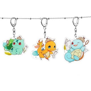 [Keychain] Móc khóa Pokémon Anime Móc khóa Pikachu hai chiều Móc khóa túi học sinh Squirtle MPWY