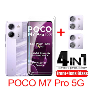 Kính cường lực full cover 4 trong 1 cho Xiaomi POCO M7 Pro 2025 5G: bảo vệ màn hình + ống kính camera