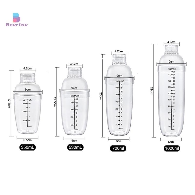 < beartwo > Cốc lắc tay bằng nhựa Cocktail có cân 350ml / 530ml / 700ml / 1000ml Trà sữa Rượu Uống Bình lắc Dụng cụ thanh trộn Đẹp