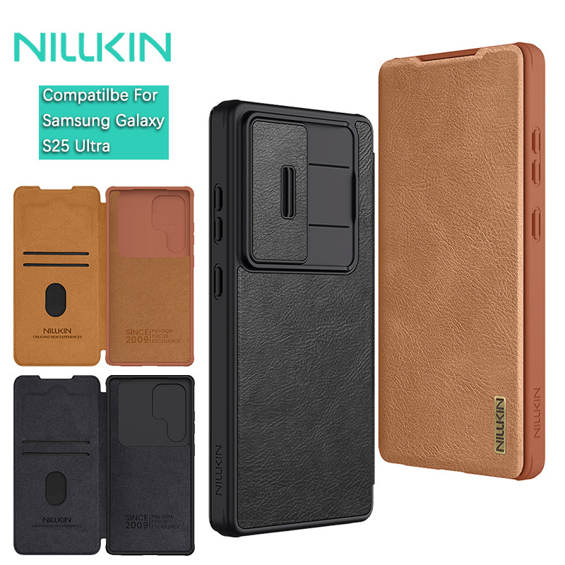 Nillkin Cho Samsung Galaxy S25 Ultra / S25 Edge / S25 Plus / S25 + / A56 5G Qin Pro Flip PU Da Bảo Vệ Ống Kính Máy Ảnh Trượt Vỏ Điện Thoại Vỏ Bảo Vệ
