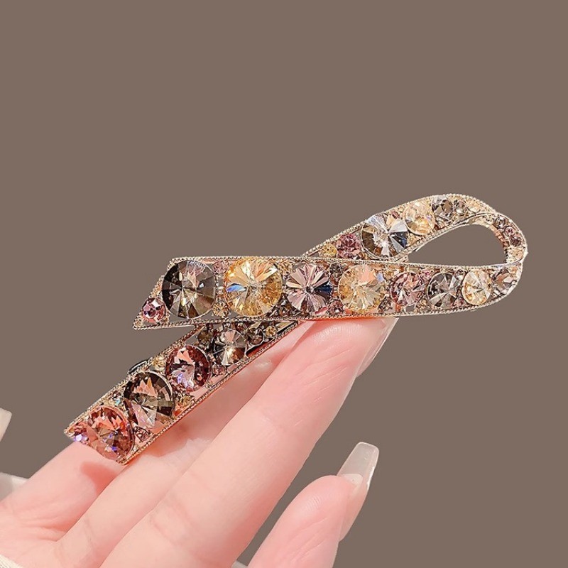 MAUROPOLI [Sẵn Sàng] Kẹp Tóc Ruy Băng Kim Cương Giả Siêu Nhấp Nháy Kẹp Bên Màu Champagne Cá Tính Phụ Kiện Tóc Nữ Tinh Tế Ánh Sáng Sang Trọng Thời Trang Cao Cấp
