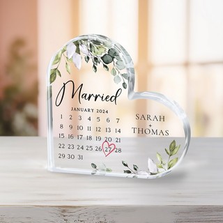 Trái Tim Pha Lê - Mô Hình Mica In Lịch Ngày Kỷ Niệm, Quà Tặng Trang Trí Để Bàn