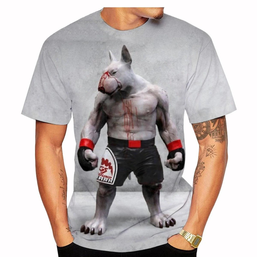 Áo thun in hình chó sói hài hước cho nam giới, xu hướng hip hop, thời trang streetwear Harajuku, áo cổ tròn tay ngắn mùa hè, áo oversized