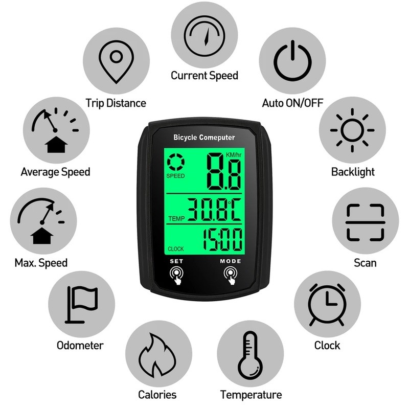 Máy tính xe đạp có dây 19 chức năng Đồng hồ tốc độ xe đạp cảm ứng Máy tính xe đạp chống nước có đèn nền Phụ kiện đi xe đạp