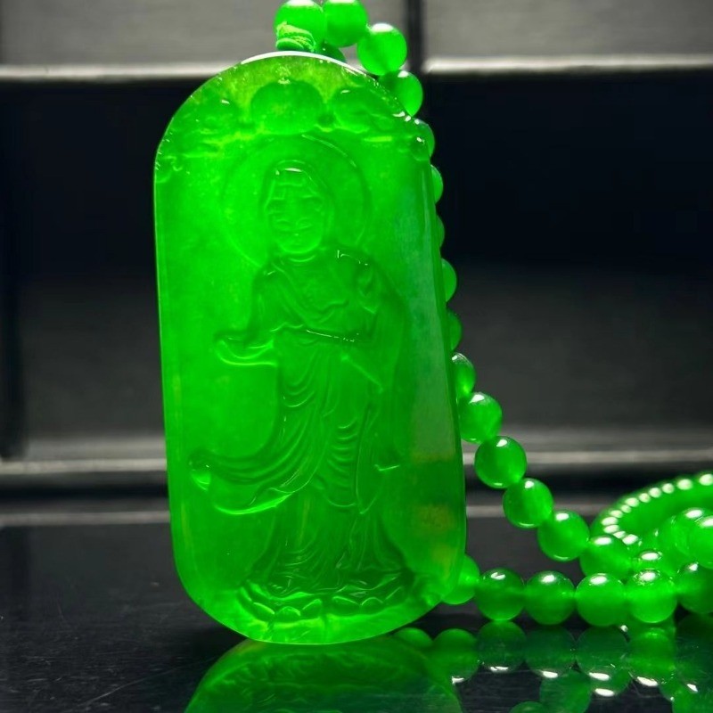 Đá Tự Nhiên Đá Imperial Xanh Guanyin Full Xanh Đứng Quan Âm Mặt Dây Chuyền Nam Phật Mặt Dây Chuyền Phụ Kiện