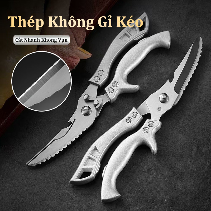 Thép Không Gỉ Kéo Cắt Xương Gà, Kéo Cắt Gà & Cạo Vảy Cá Đa Năng, Dễ Vệ Sinh, Cắt Nhanh Không Vụn