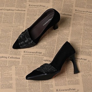 Giày Cao Gót Mũi Nhọn Nữ Slip-On Nông Miệng Kim Cương Giả