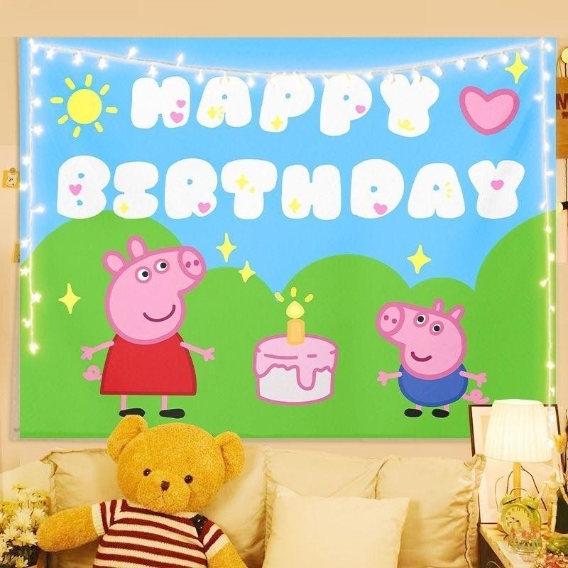 Tấm Thảm Trang Trí Peppa Pig George Pig Hoạt Hình Phòng Ngủ Treo Tường Tấm Thảm Cho Trẻ Em Bé Gái Bé Trai Tiệc Sinh Nhật Có Đèn LED Tùy Chọn