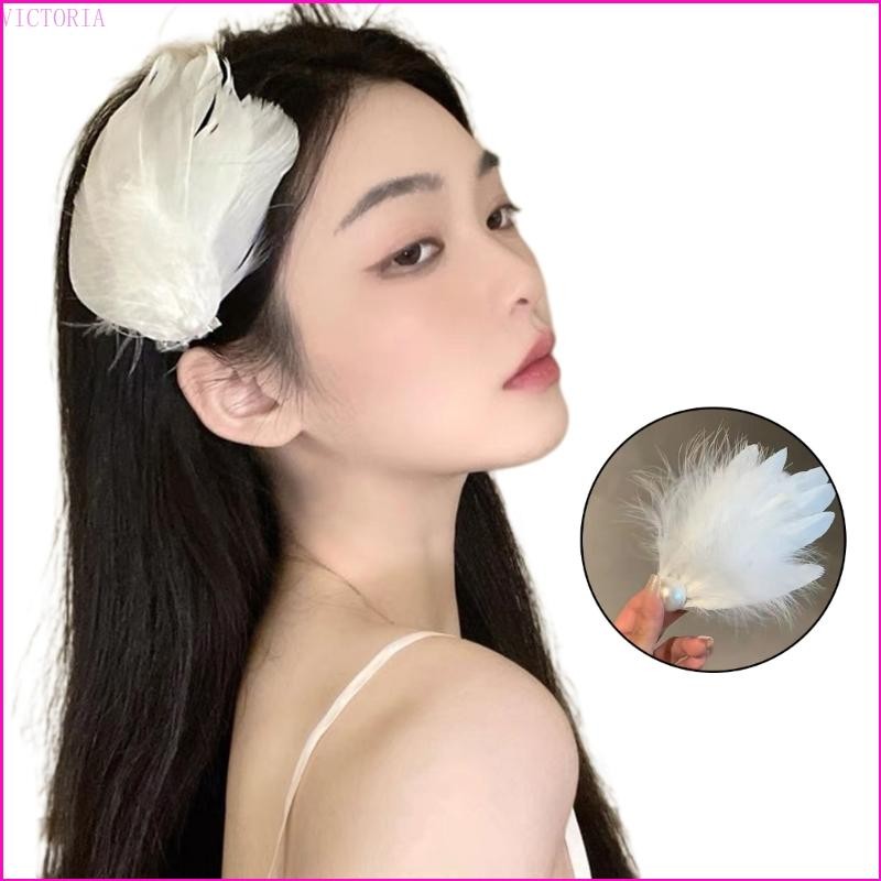 Lovely Hair Clip White Feather Design Hair Barrettes Side Ballet Hair Clip