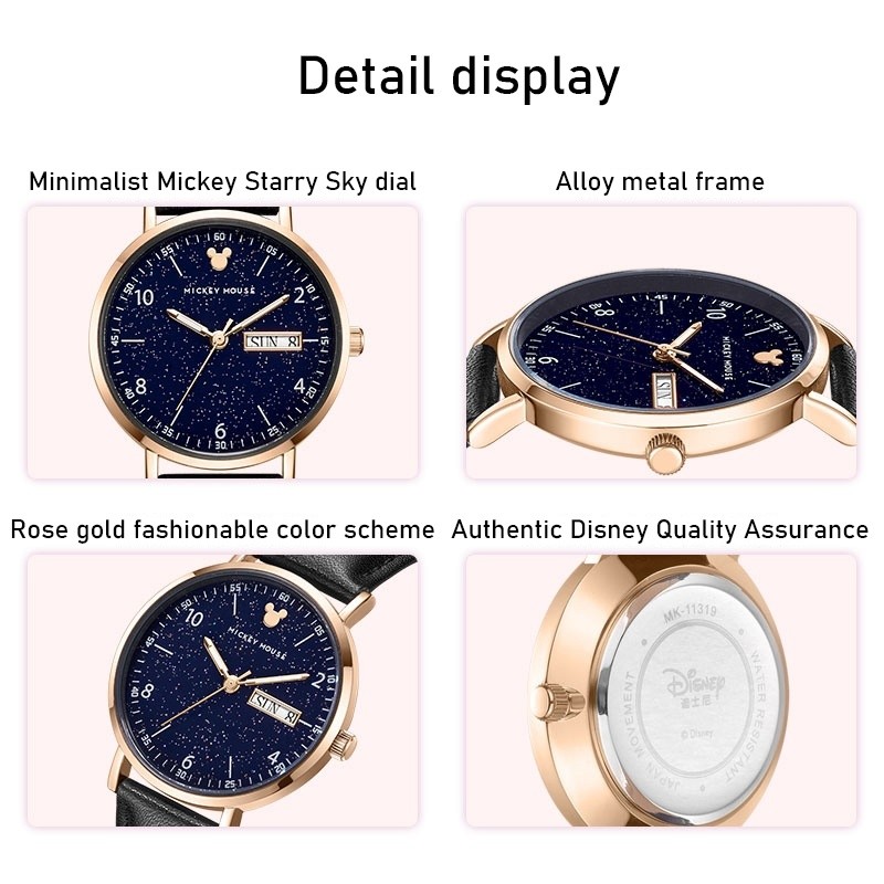 Disney Chính Thức Chính Hãng Mickey Series Hợp Thời Trang Đồng Hồ Đeo Tay Phong Trào Thạch Anh Dây Da Đồng Hồ Nữ Đồng Hồ Học Sinh Đơn Giản Phù Hợp Với Bầu Trời Đầy Sao Mặt Số Chống Thấm Nước Lịch Kép Birthd