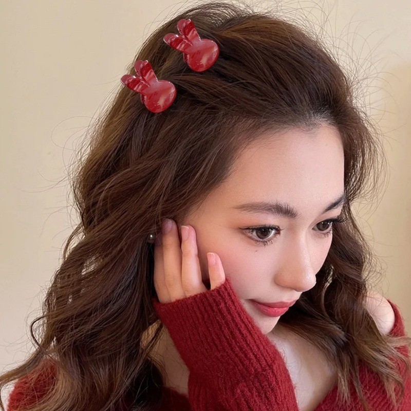 1 Cặp Kẹp Mini Màu Đỏ Ankola Retro - Kẹp Tóc Nữ Bangs Flower Love - Móng Vuốt Tóc Đầu Công Chúa Bé Gái - Thời Trang Hàn Quốc, Ngọt Ngào, Dễ Thương, Thanh Lịch - Phụ Kiện Tóc Năm Mới