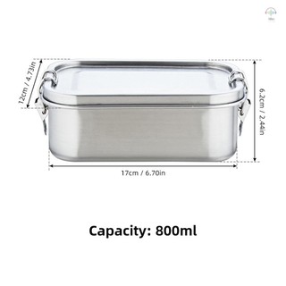 Hộp cơm bằng thép không gỉ 304- Hộp cơm bằng kim loại 2 ngăn, Hộp Bento kim loại dành cho trẻ em và người lớn, 800ML, Máy rửa chén an toàn