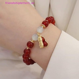 {Fh Fashion} Vòng tay đính cườm may mắn năm mới Hạt đỏ thanh lịch Mặt dây chuyền đậu phộng Vòng tay quyến rũ Trang sức phong cách Trung Quốc dành cho nữ Quà tặng lễ hội.
