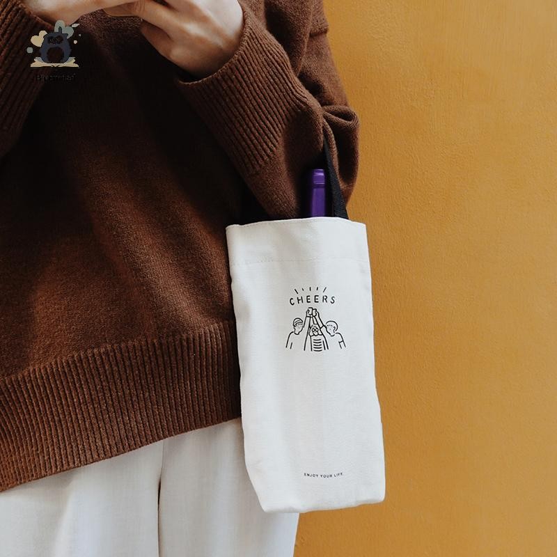 [Sajenh] Túi Tote Di Động Cốc Nước Chai Cà Phê Trà Sữa Túi Vải Bảo Quản Ô Nhỏ Túi Đựng Rượu Vang Đỏ Mới