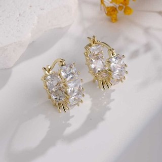 Châu Âu Mỹ ins Phong Cách Mới Đơn Giản Đính Đá Zircon Bông Tai Nữ