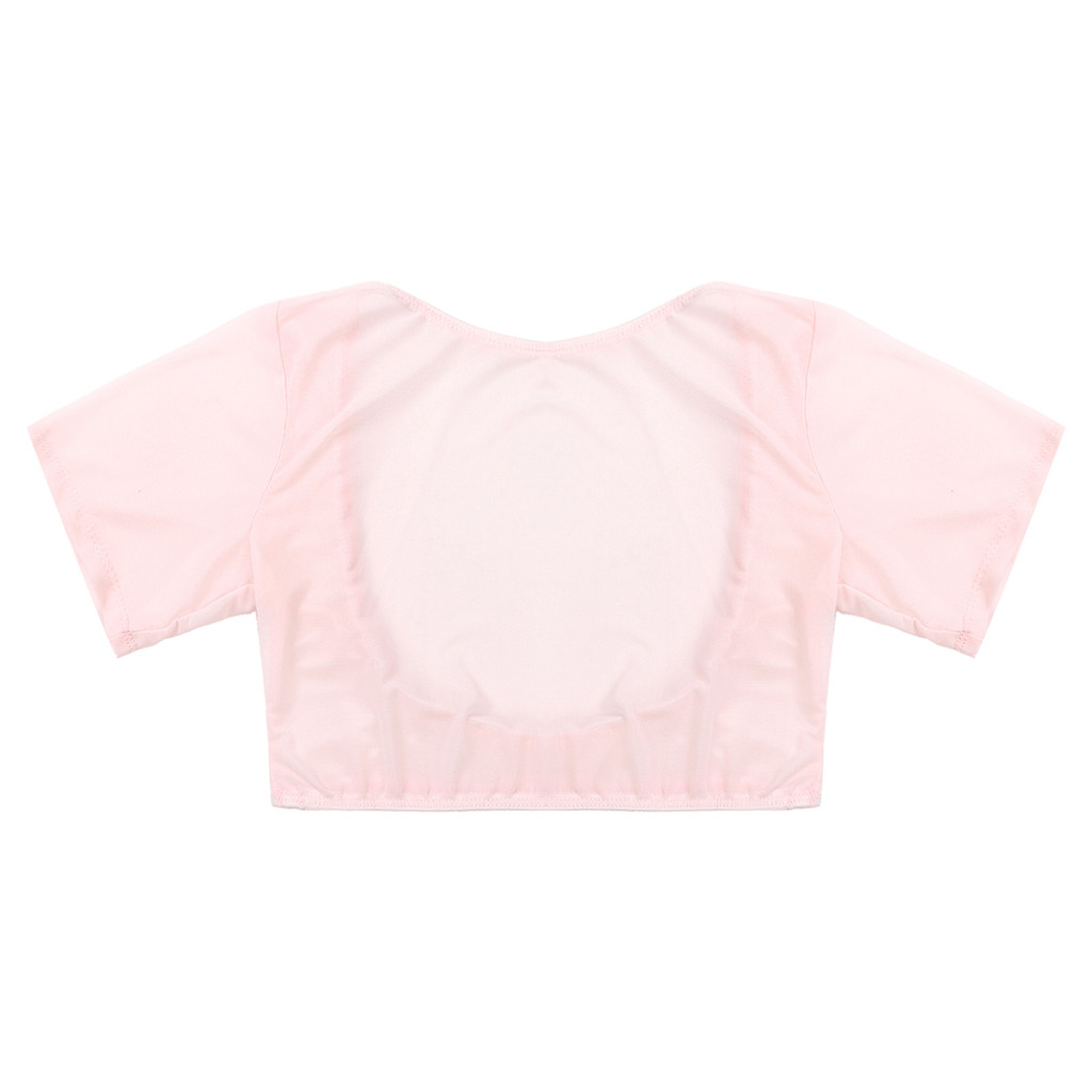 YOOJOO Nữ Lưới Mềm Nhìn Xuyên Qua Sheer Mở Bust Tay Ngắn Bụng Khiêu Vũ Crop Top