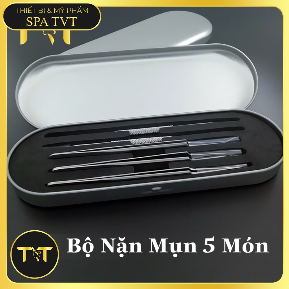 Bộ Nặn Mụn 5 Cây Inox Kèm Hộp Thép Không Gỉ – Dụng Cụ Lấy Nhân Mụn Đầu Đen, Mụn Cám, Mụn Ẩn