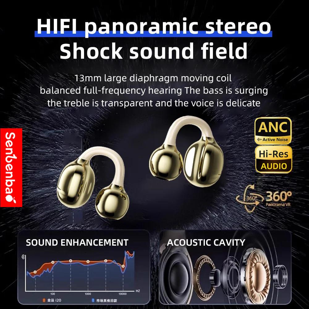 Senbenbao S151 Fone không dây Bluetooth có mic, khử ồn, kẹp tai, nhạc thể thao, chơi game, nút tai