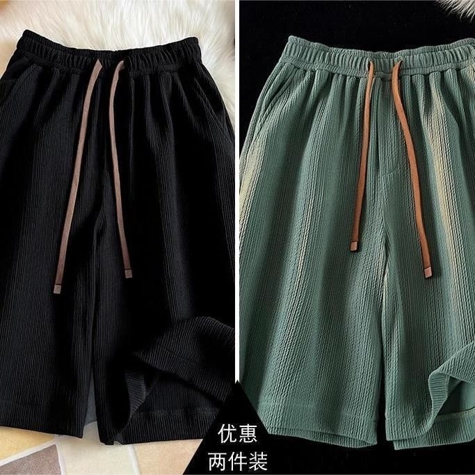 Kích Thước Lớn Xếp Ly Lụa Băng Nhanh Khô Nam Mùa Hè Quần Mỏng Đi Biển Quần Thể Thao Rời Thường Ngày Năm Điểm Quần Giữa