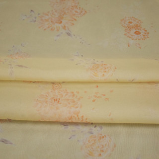 Thanh Lịch Ánh Sáng Vàng Hoa Lớn In Kỹ Thuật Số Sợi Kim Cương Voan Vải Váy Sườn Xám Hanfu Handmade Vải Trong Suốt