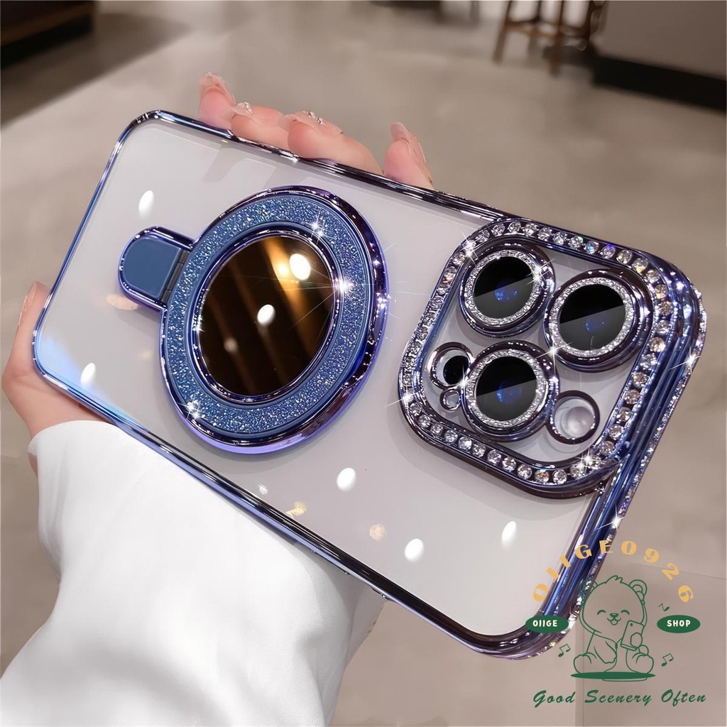 Kim Cương Mạ Gương Từ Giá Đỡ Ốp Lưng Điện Thoại iphone16 Pro Max 15 14 13 12 11 Vỏ Cho iPhone Vỏ Silicon Mềm TPU Chống Sốc