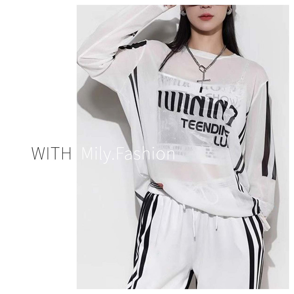 Milyfashion Cổ Tròn Thời Trang Gạc In Chữ Màu Phù Hợp Với Tất Cả Trận Đấu Áo Nữ Bên Ngoài Mặc Thiết Kế Cảm Giác