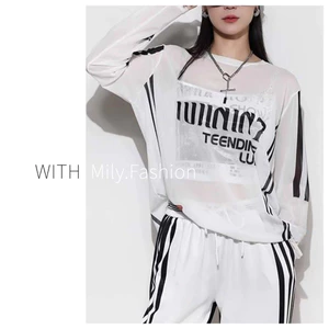 Milyfashion Cổ Tròn Thời Trang Gạc In Chữ Màu Phù Hợp Với Tất Cả Trận Đấu Áo Nữ Bên Ngoài Mặc Thiết Kế Cảm Giác