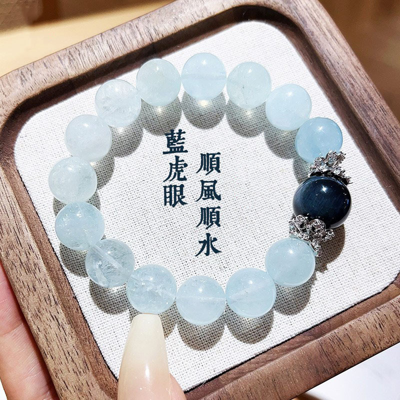 Mượt Đi Thuyền Xanh Hổ Mắt Giả Tự Nhiên Aquamarine Vòng Tay NữLight Sang Trọng Niche Thiết Kế Giả Aquamarine Pha Lê Vòng Tay Nữ