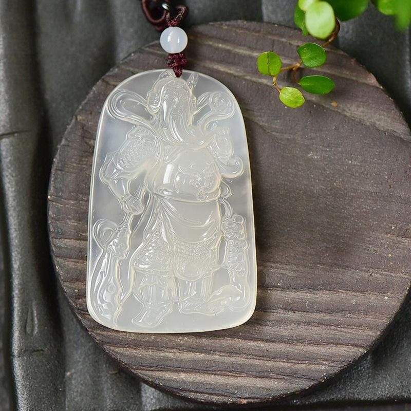 Mã Não Trắng Tự Nhiên Quan Công Mặt Dây Chuyền Chalcedony Quan Vũ Thương Hiệu Thần Tài Mặt Dây Chuyền