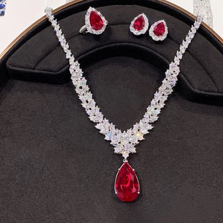 Châu Âu Mỹ ins Phong Cách Mới Độc Đá Đính Kim Cương Giọt Nước Đỏ Corundum Phù Hợp Với Nữ