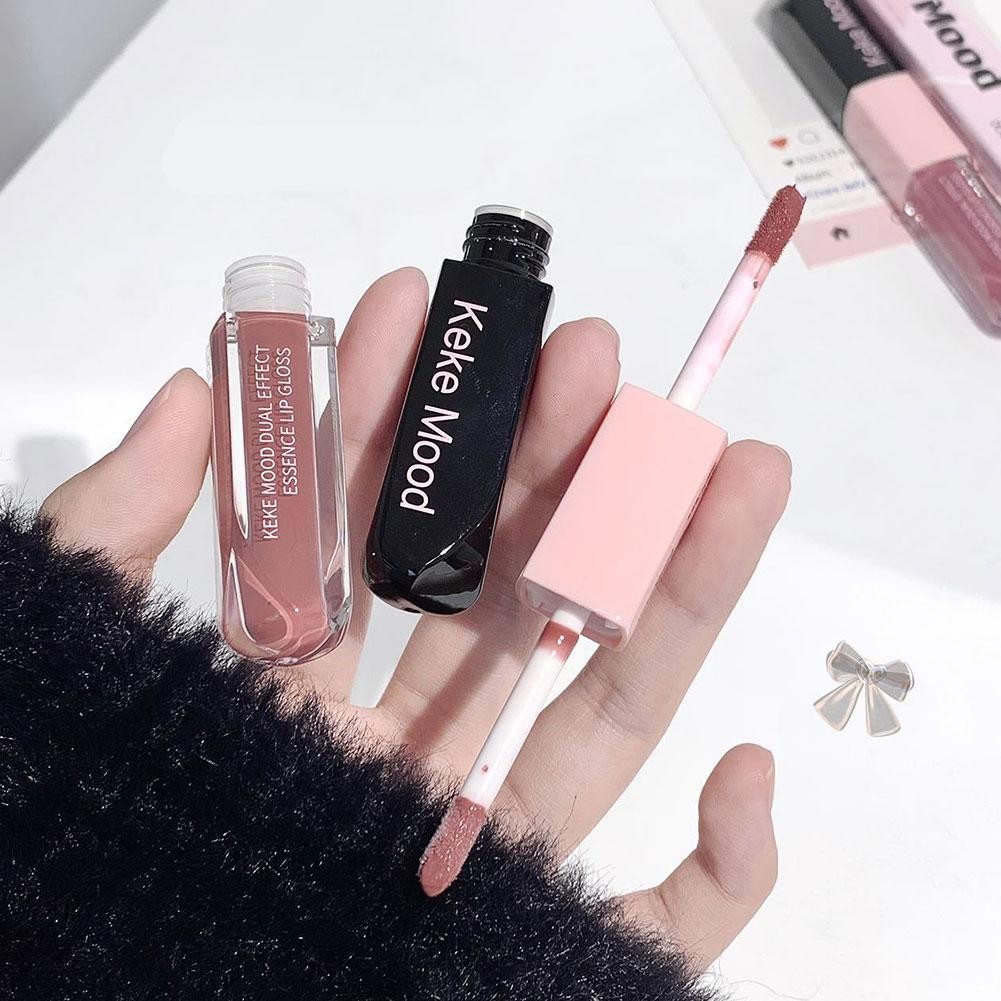 2 Trong 1 Hai Đầu Lip Glaze Gương Bóng Matte Lip Mud Chống Dính Cốc Chống Phai Màu Son Môi