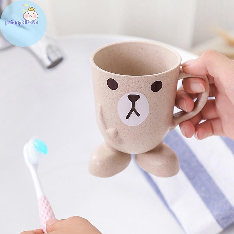 Pufangbliss Nhà Phòng Tắm Tumbler Nước súc miệng Cốc Lúa Mì Rơm Hoạt Hình Động Vật Bàn Chải Đánh Răng Cốc VN